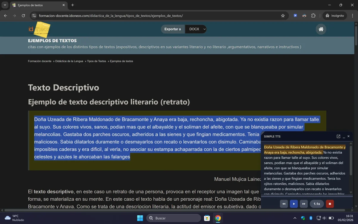 Captura de pantalla del modo Modal Flotante en tema oscuro