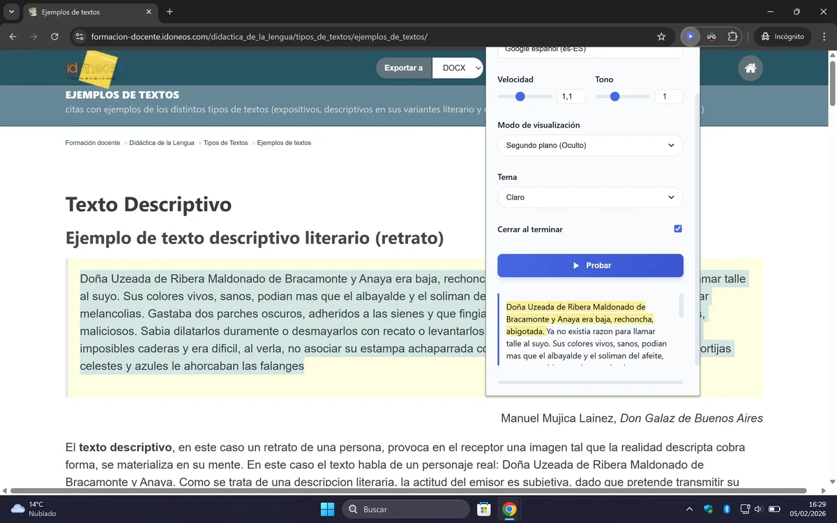 Captura de pantalla del modo Segundo Plano en tema claro