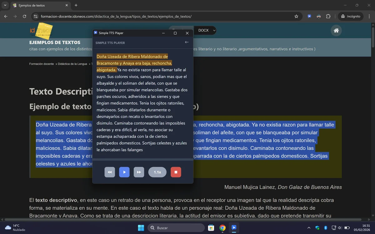 Captura de pantalla del modo Ventana Independiente en tema oscuro