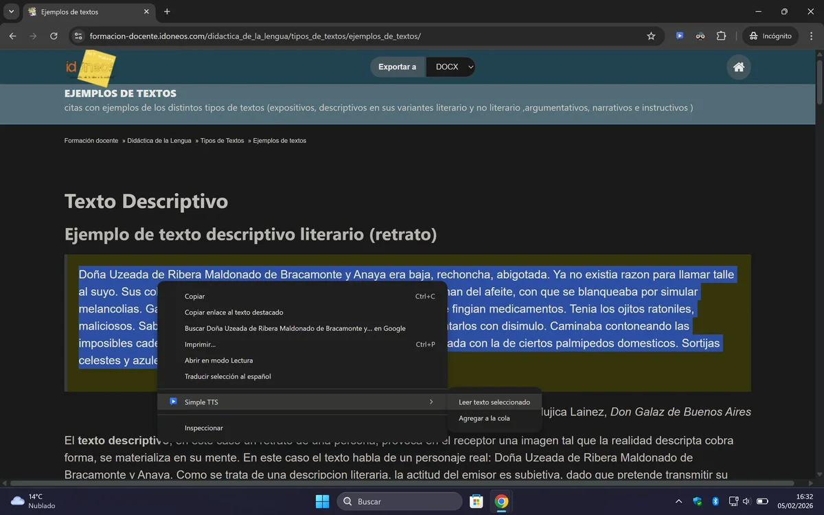 Captura de pantalla del menú contextual para agregar a la cola (Oscuro)