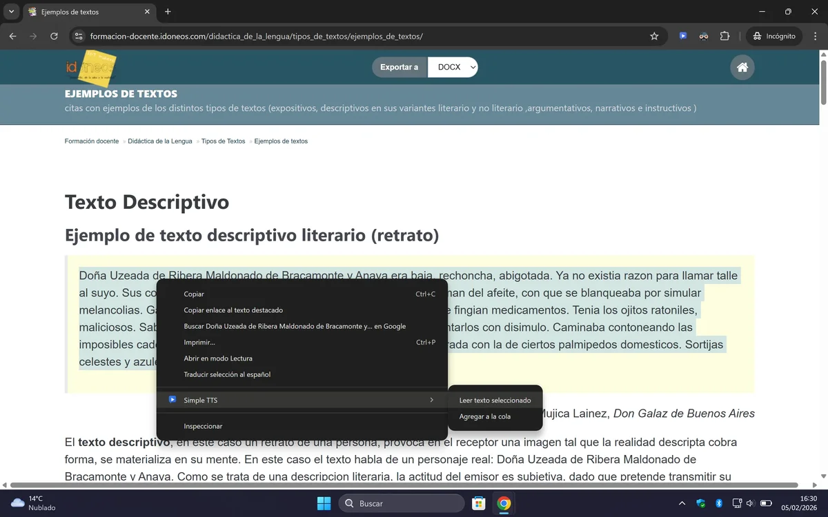 Captura de pantalla del menú contextual para agregar a la cola (Claro)